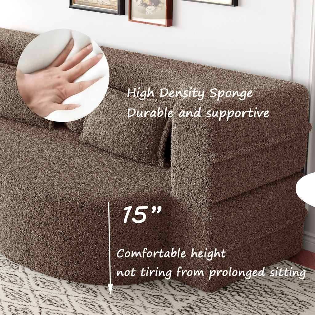 Modern Convertible Teddy Fabric Sofa with 2 Pillows