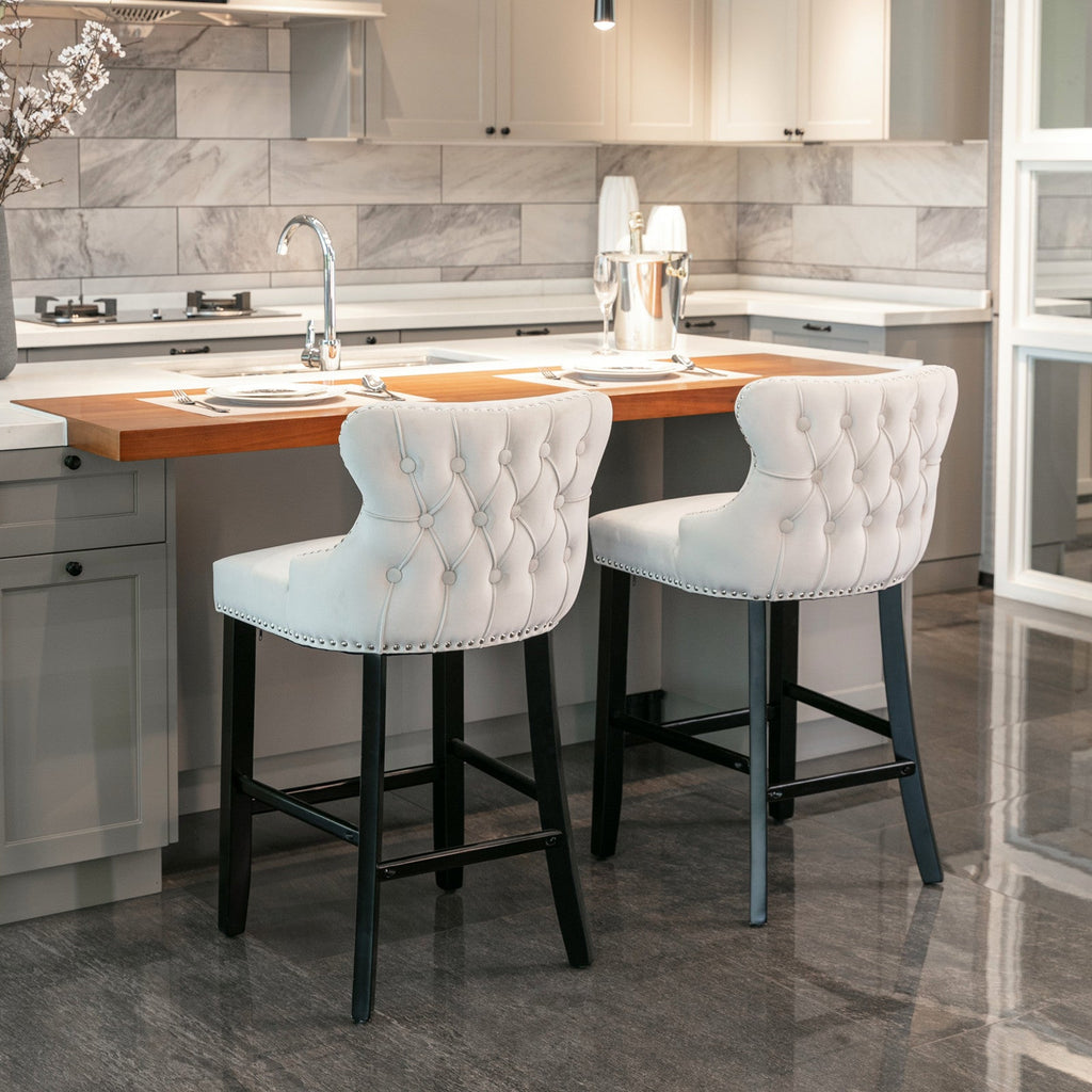 Leisure Style Velvet Upholstered Wing-Back Barstools (Set of 2)