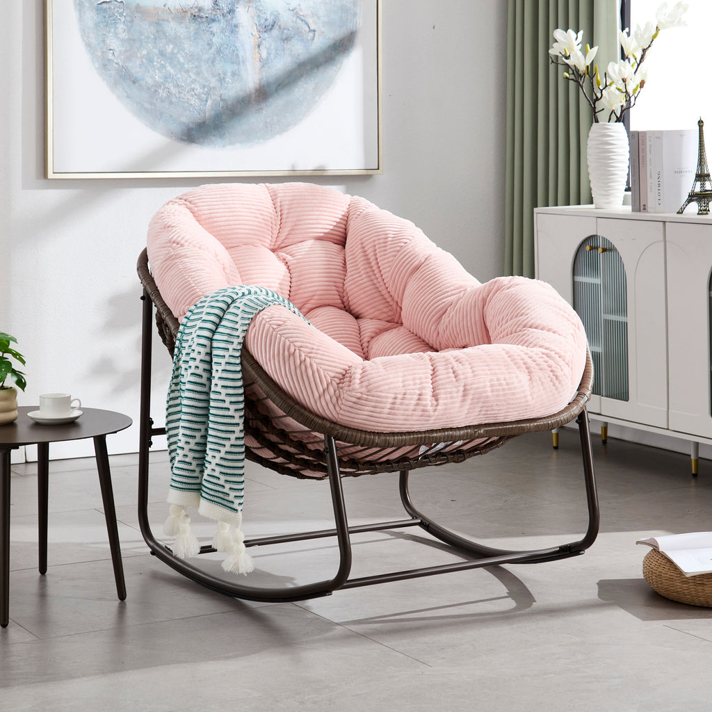 Outdoor Rattan Rocking Recliner Chair with Padded Cushion
