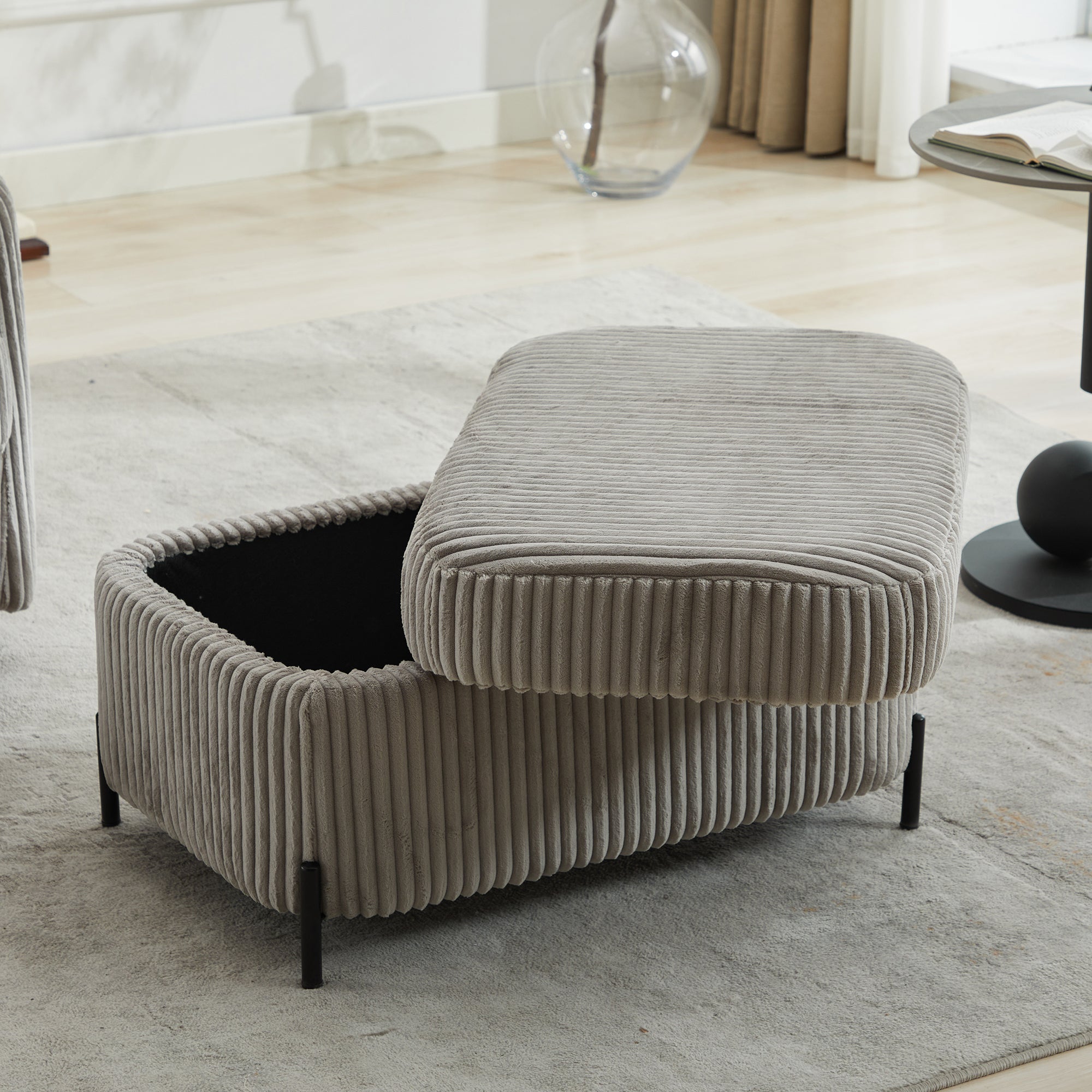 30.3' W Corduroy Upholstered  Storage Large Ottoman
