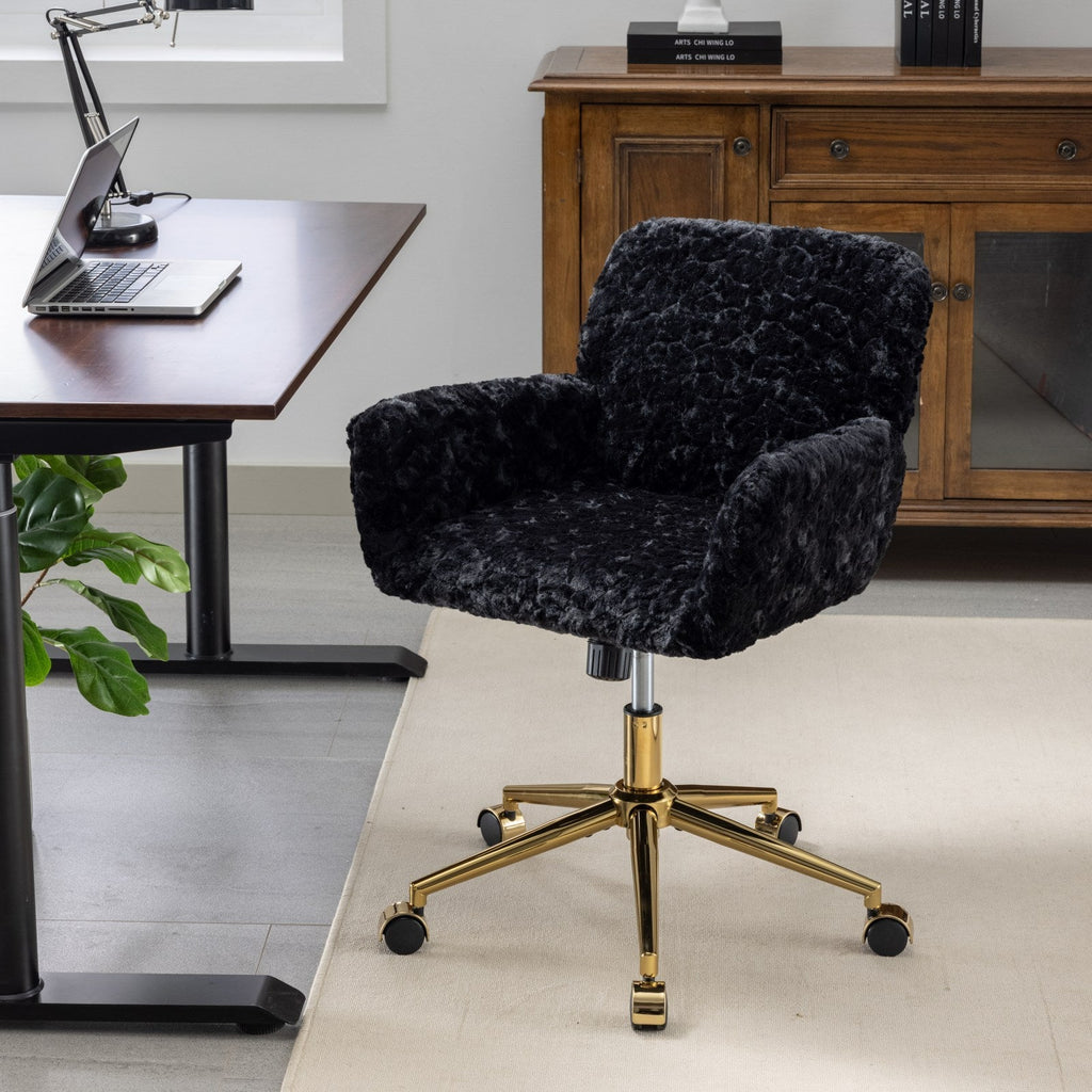 Artificial Rabbit Hair Home Office Chair with Golden Metal Base