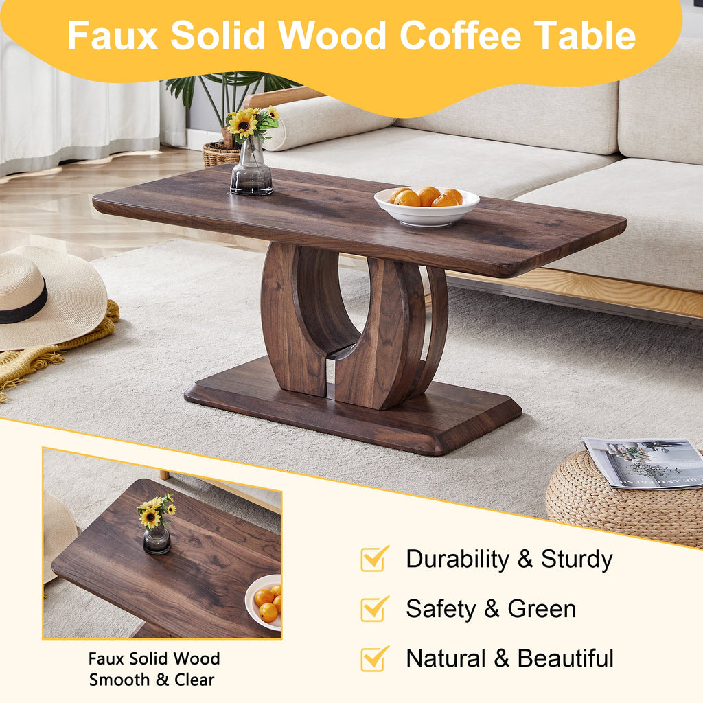 Modern Minimalist Walnut Dark Brown Rectangular Coffee Table