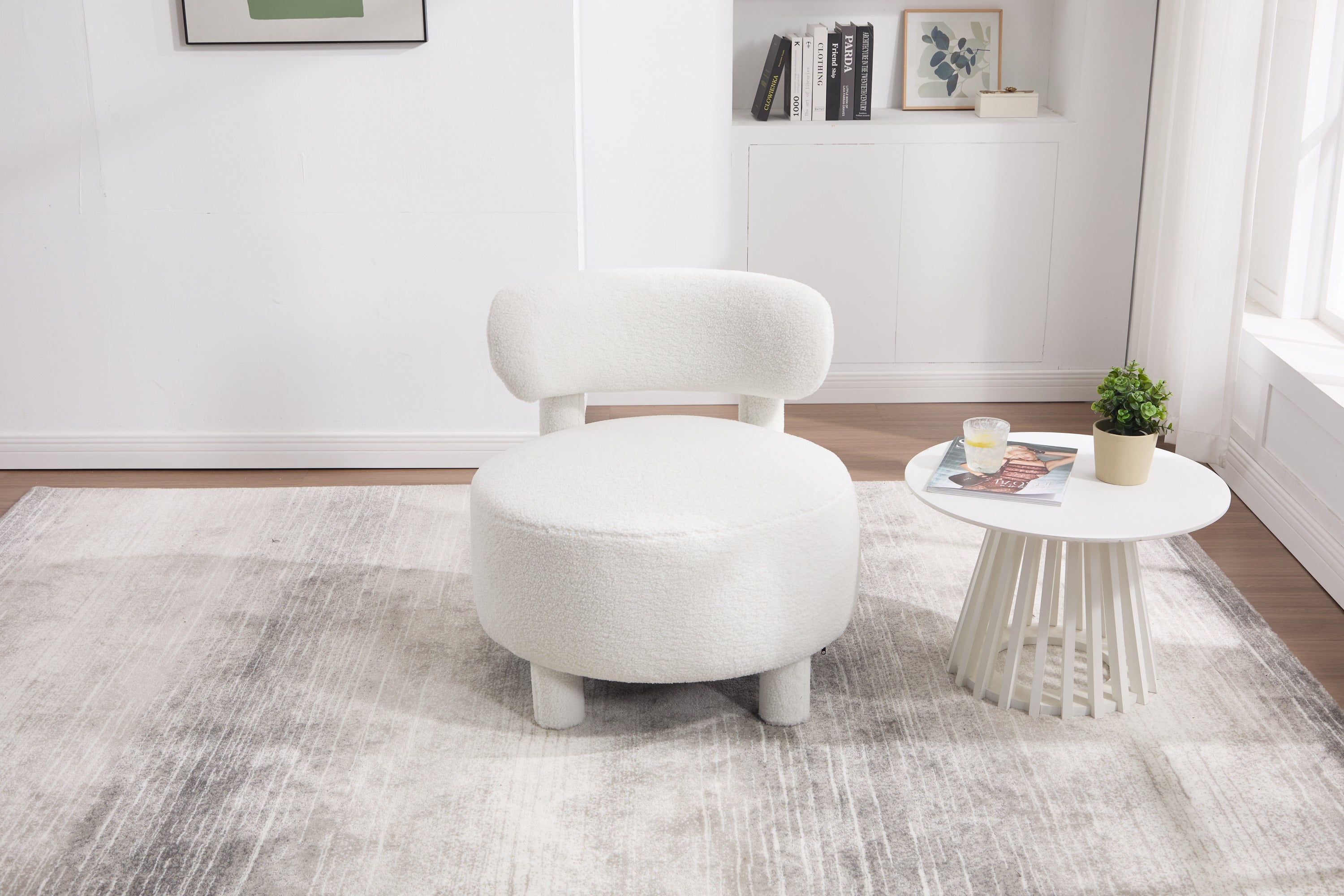 Fur/Teddy Fabric Armless Accent Chair with Curved Backrest
