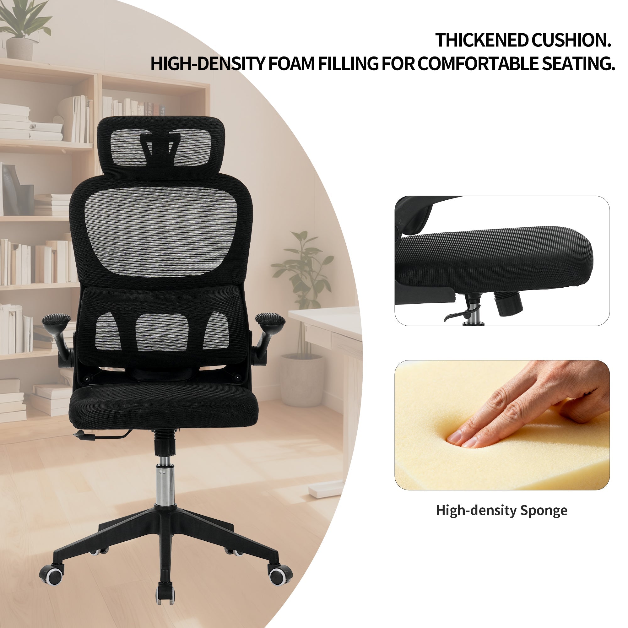 High Back Ergonomic Mesh Office Chair Black Big Tall Tilt 3D Headrest Lumbar Support Swivel Rolling Chair