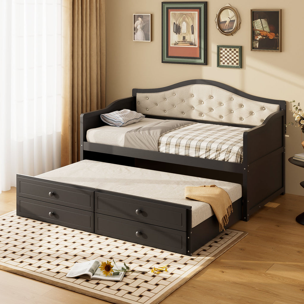 Wooden Twin Sofa Bed with Trundle