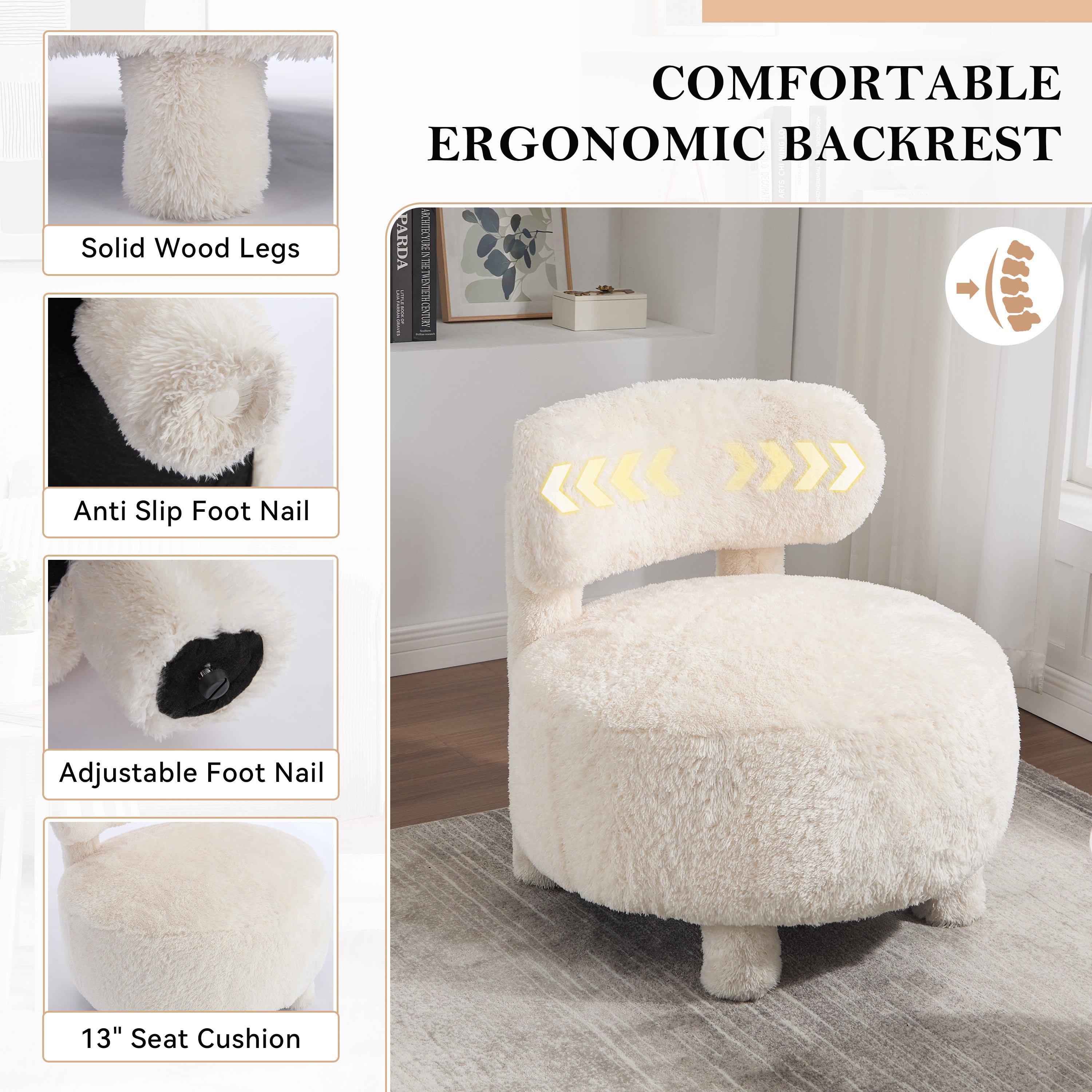 Fur/Teddy Fabric Armless Accent Chair with Curved Backrest
