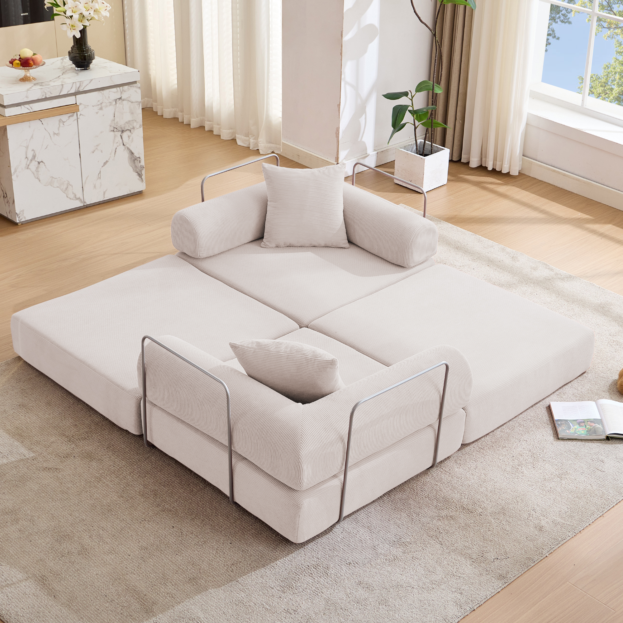 2 Seat Convertible Couch Folding Mattress Couch Sofa Bed