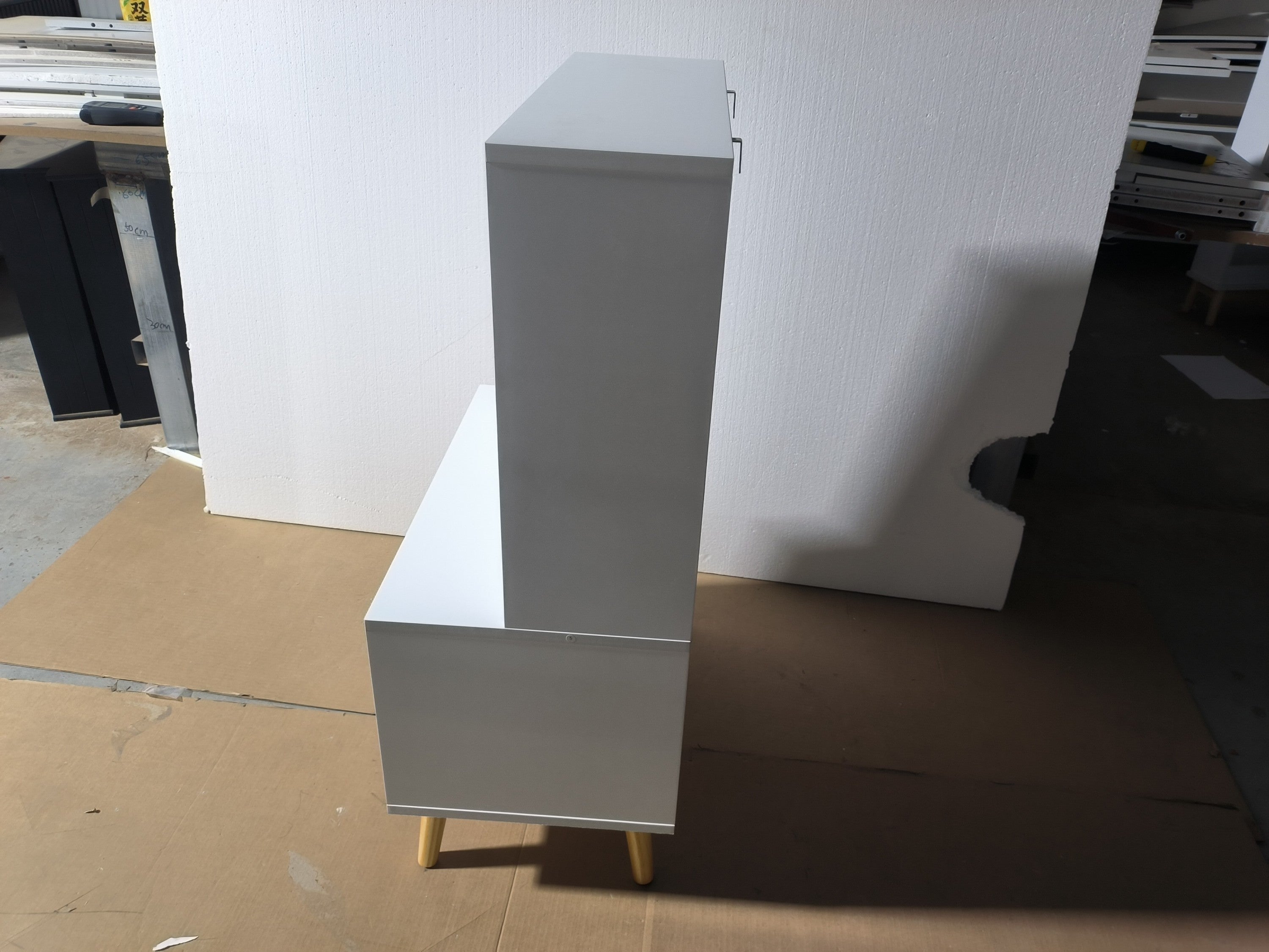 White Modern Wooden Toy Storage Cabinet with Natural Wood Legs
