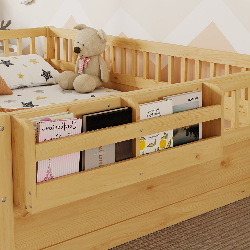 Twin/Full Montessori Floor Kids Bed Frame with High Rails