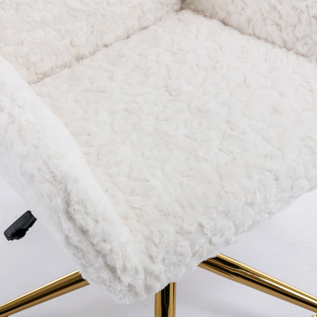 Artificial Rabbit Hair Home Office Chair with Golden Metal Base