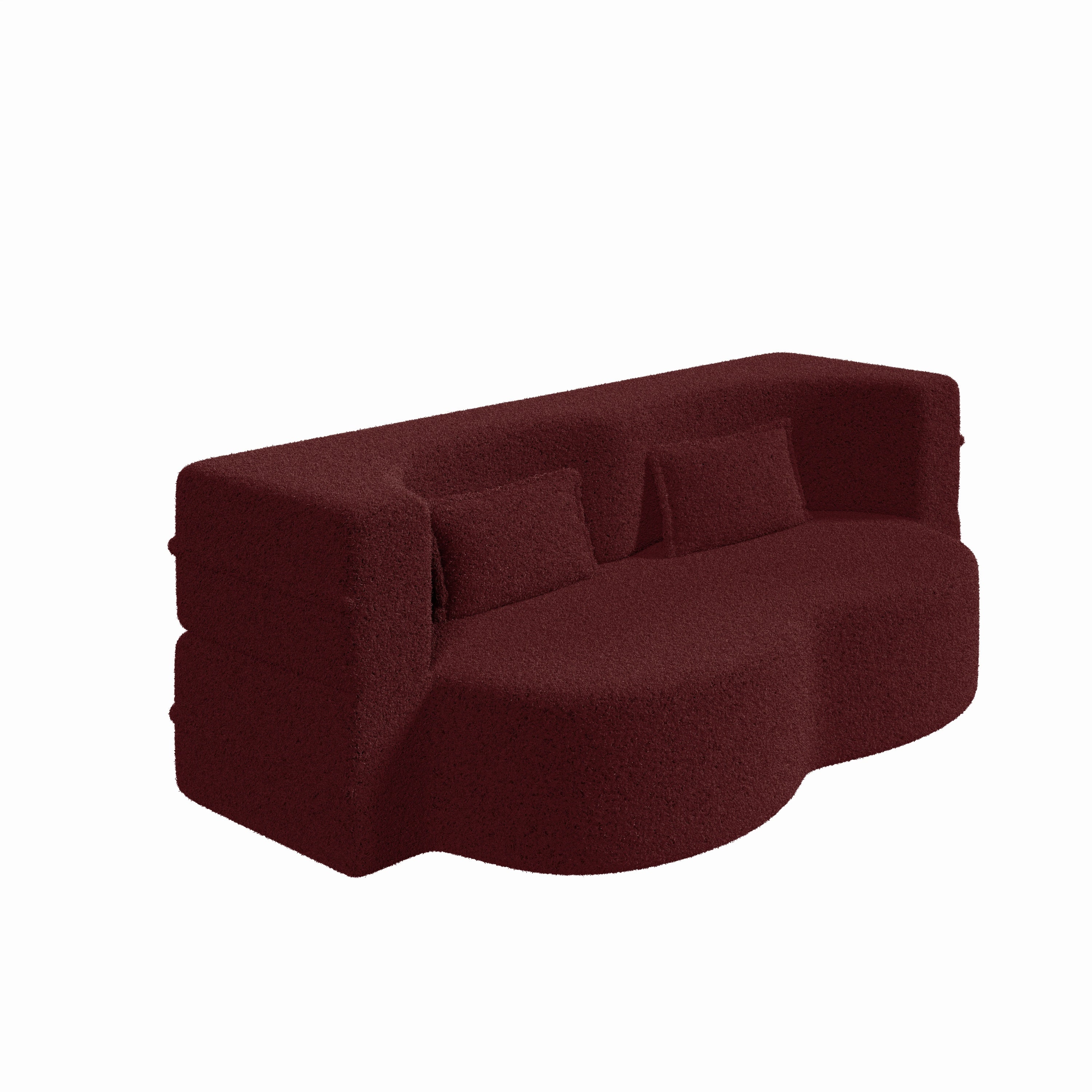 Modern Convertible Teddy Fabric Sofa with 2 Pillows