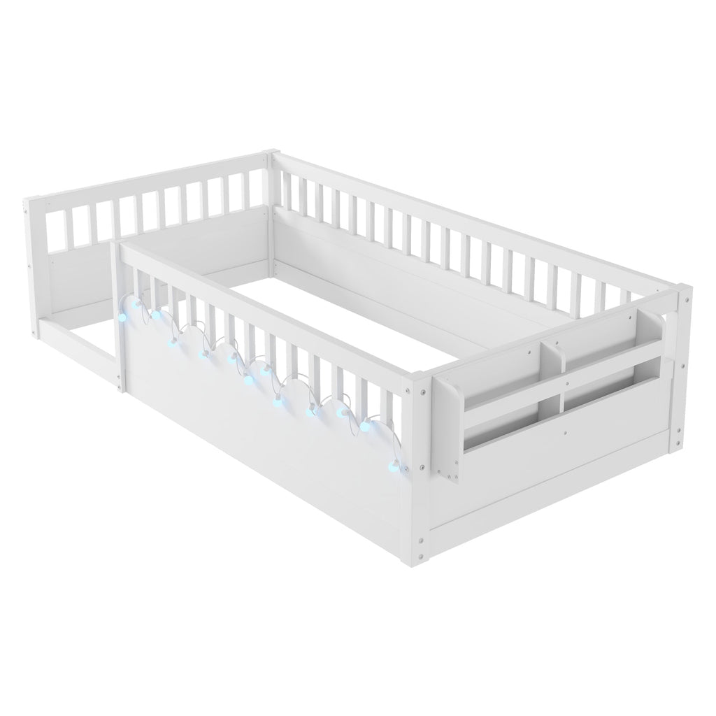 Twin/Full Montessori Floor Kids Bed Frame with High Rails