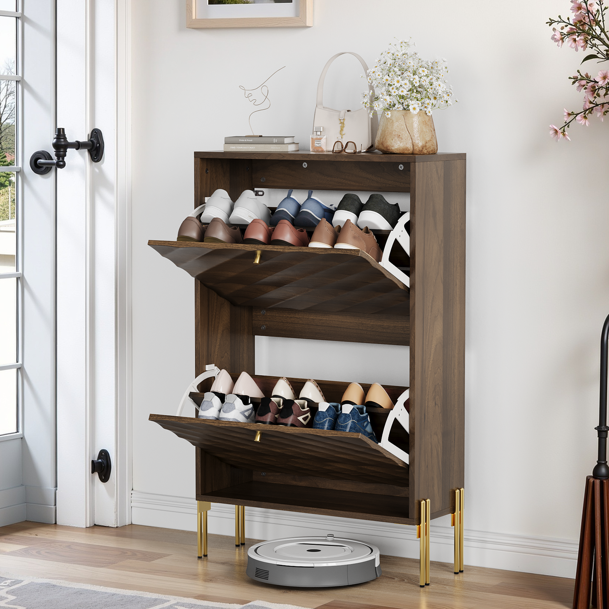 23.6 Inch Mid-century Modern Freestanding Shoe Cabinet