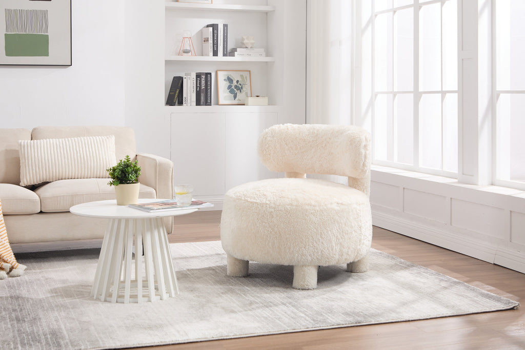 Fur/Teddy Fabric Armless Accent Chair with Curved Backrest