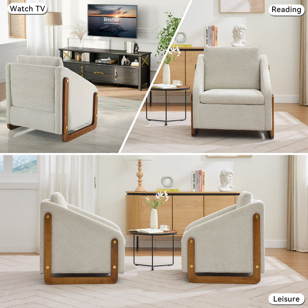 Modern Upholstered Armchair with Wooden Side Frame