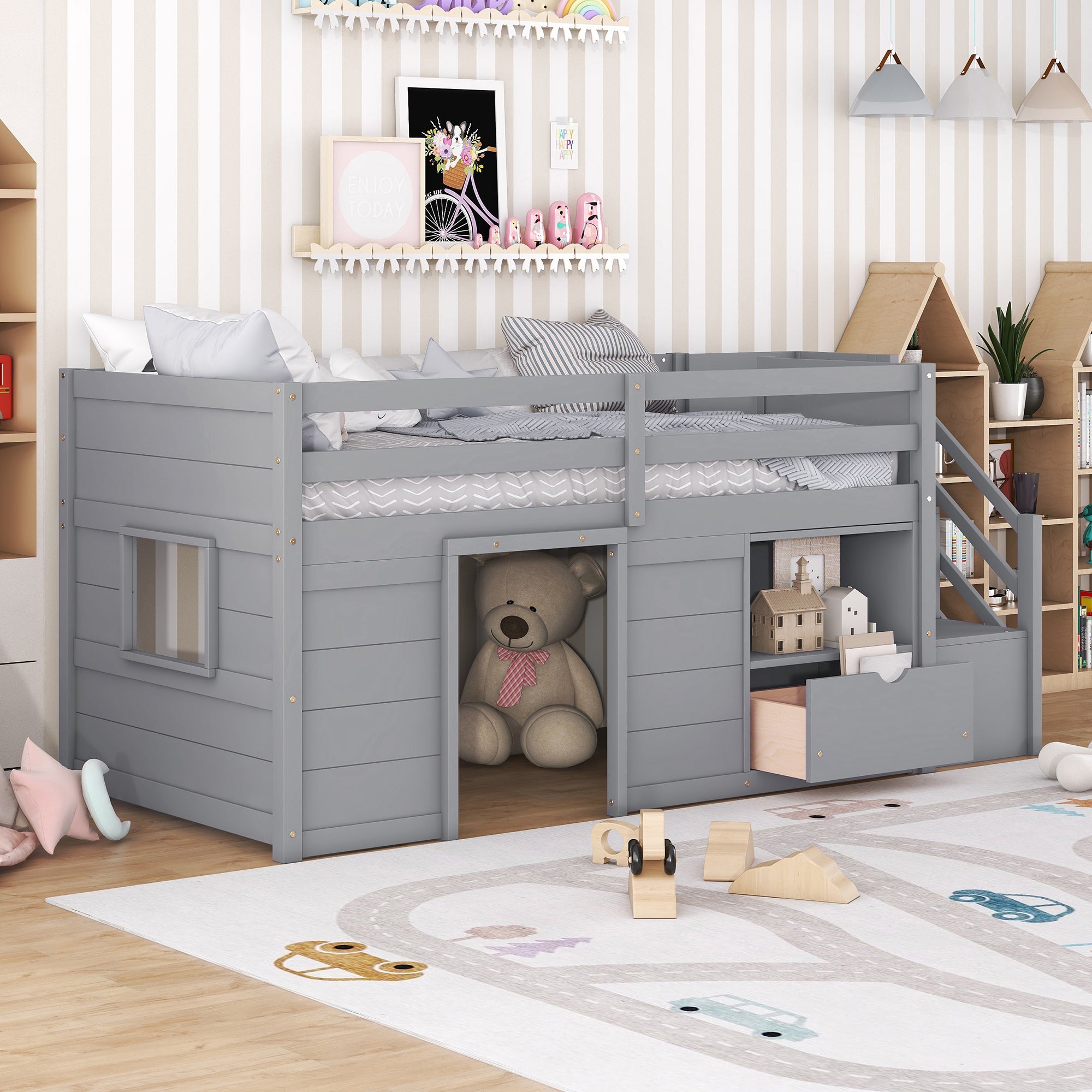 Solid Wood Twin Size Low Loft Bed