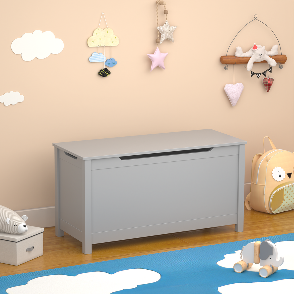 Kids Wooden Toy Box Storage with Safety Hinged Lid for Ages 2+