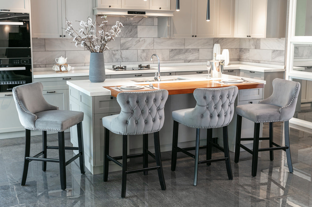 Leisure Style Velvet Upholstered Wing-Back Barstools (Set of 2)