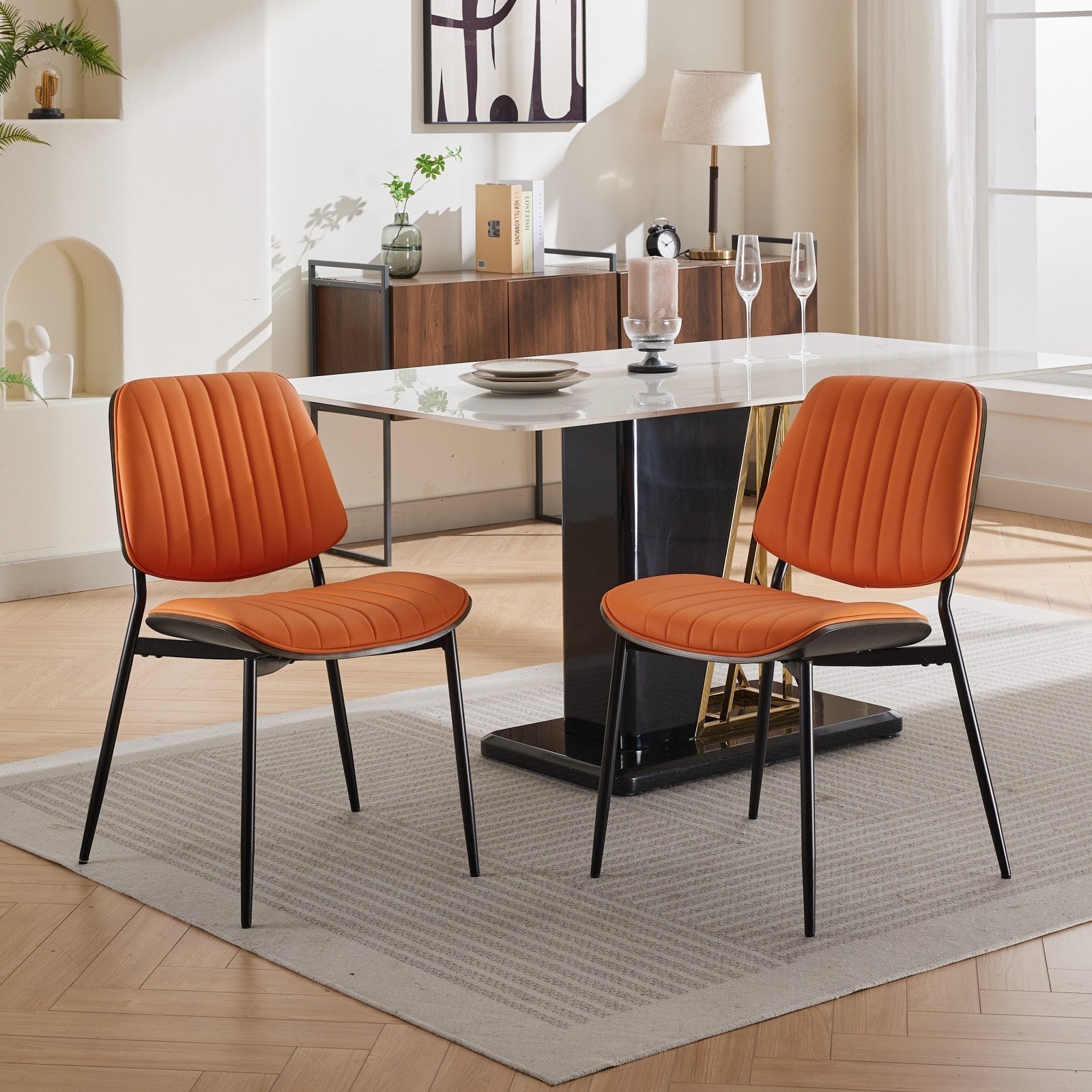 Mid Century Modern Retro Faux Leather Dining Chairs with Walnut Bentwood (Set of 2)