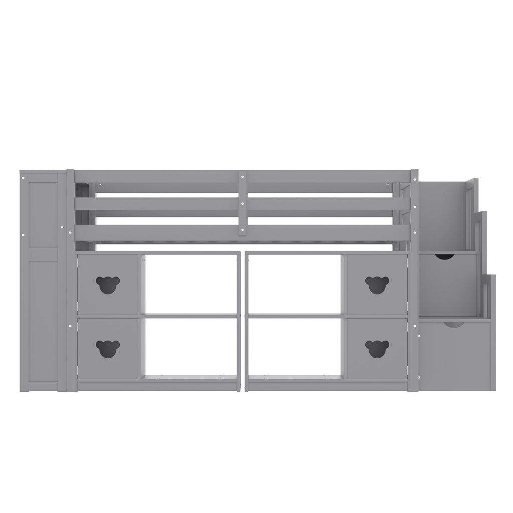 Kids Twin Loft Bed with Storage Cabinets