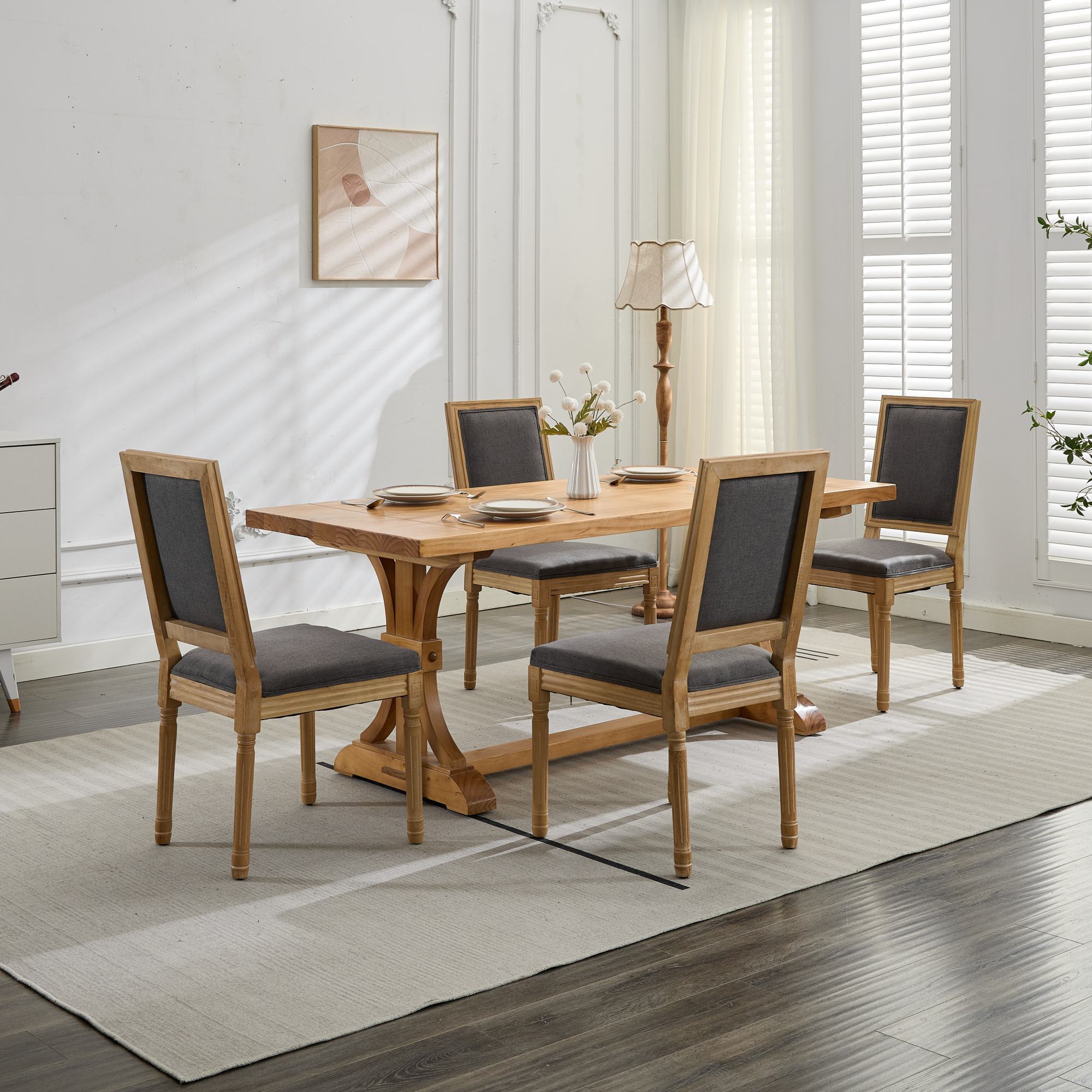 French Louis Dining Chairs with Square Backrest (Set of 2)