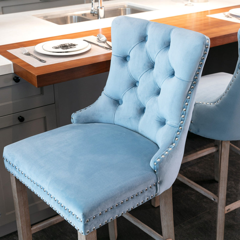 Contemporary Velvet Upholstered Barstools with Button Tufted Decoration (Set of 2)