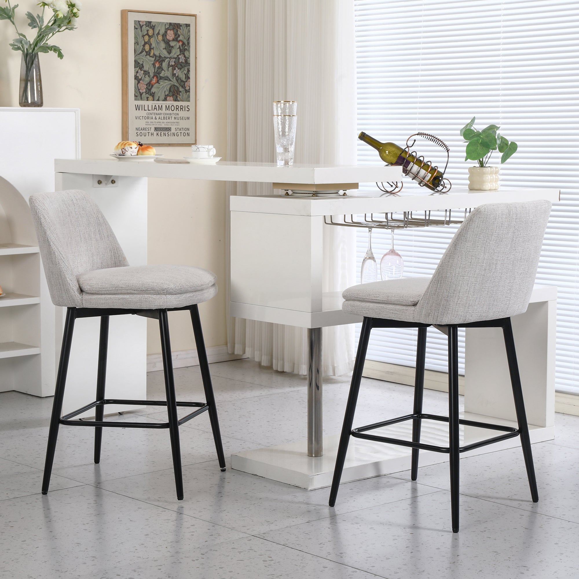 Linen/PU 360° Swivel Barstools (Set of 2)