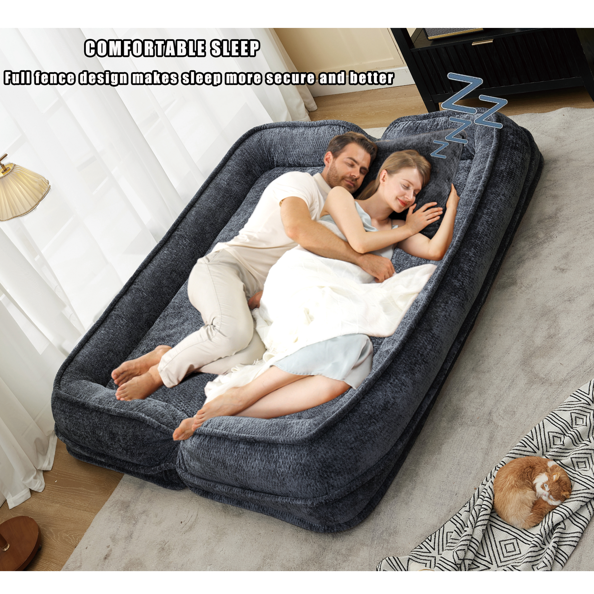 2-in-1 Extra Large Chenille Floor Couch Loveseat for Humans & Dogs