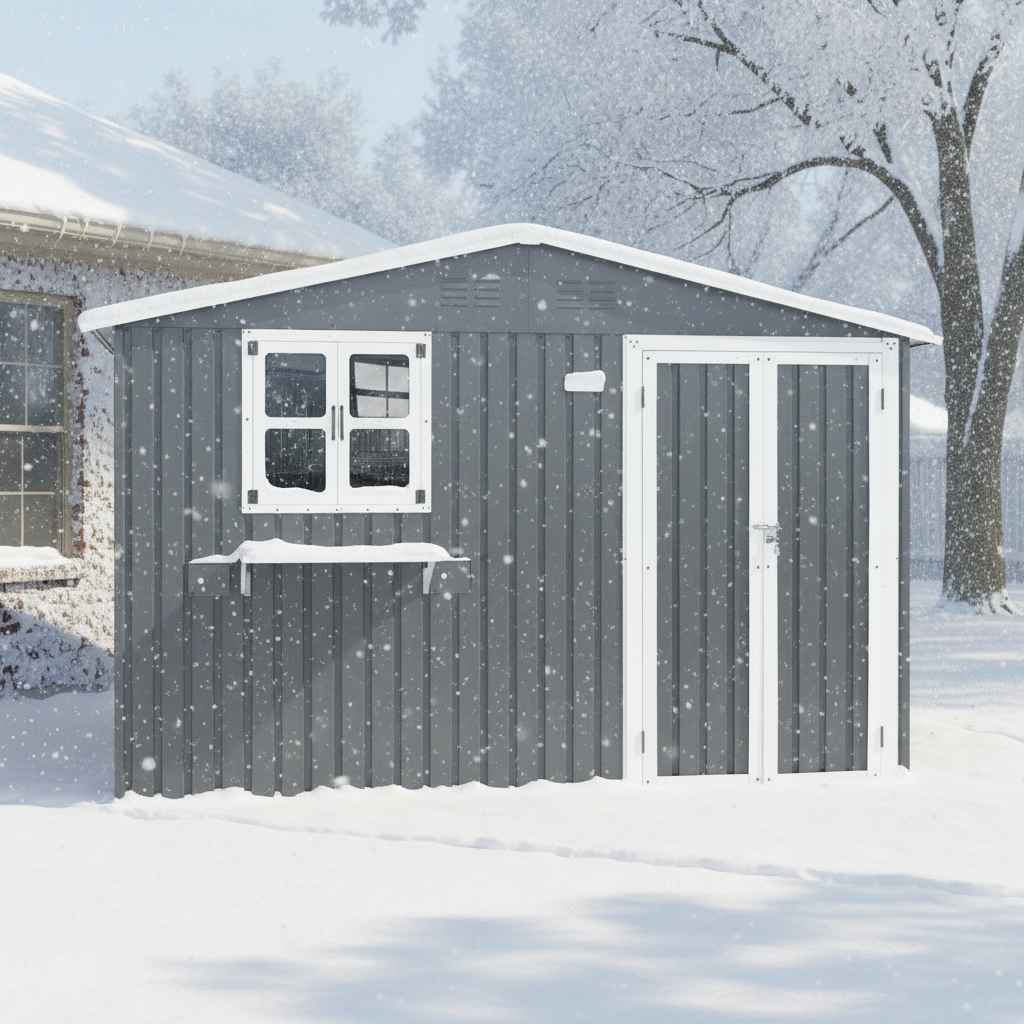 10x8 Ft Metal Storage Shed Lockable Double Doors Window Waterproof Shed
