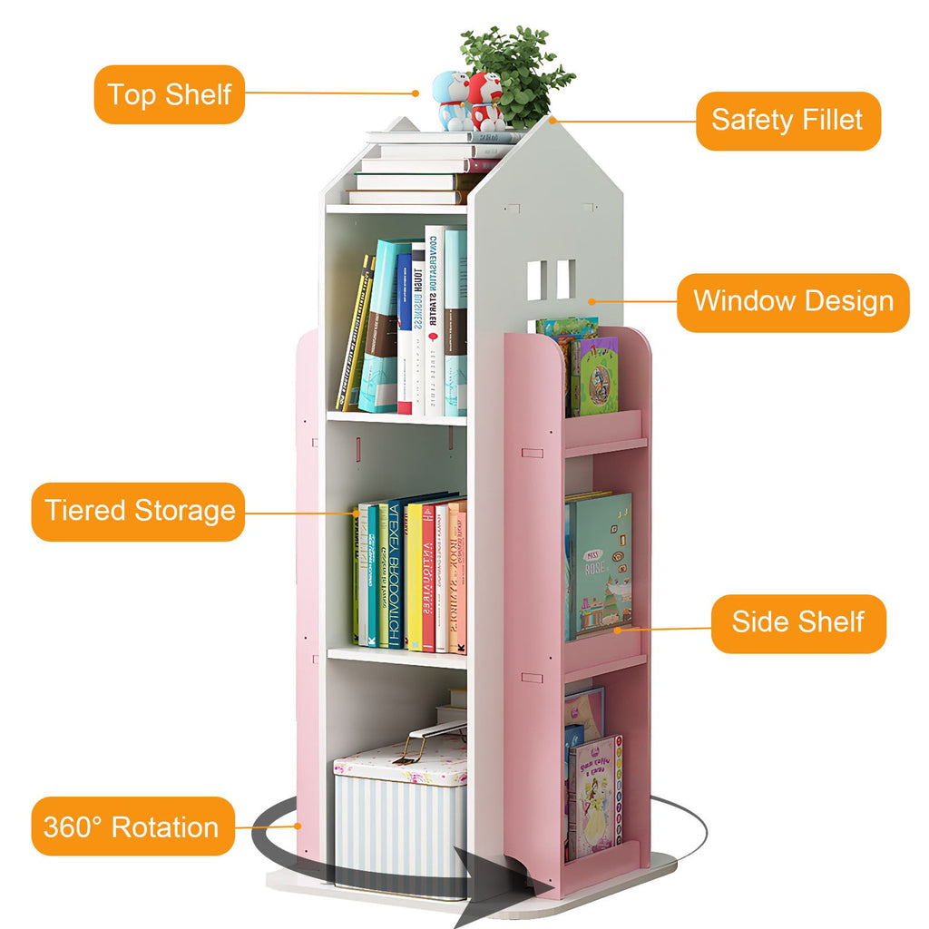 4-Tier Rotating Children's Display Standing Bookshelf Bookcase