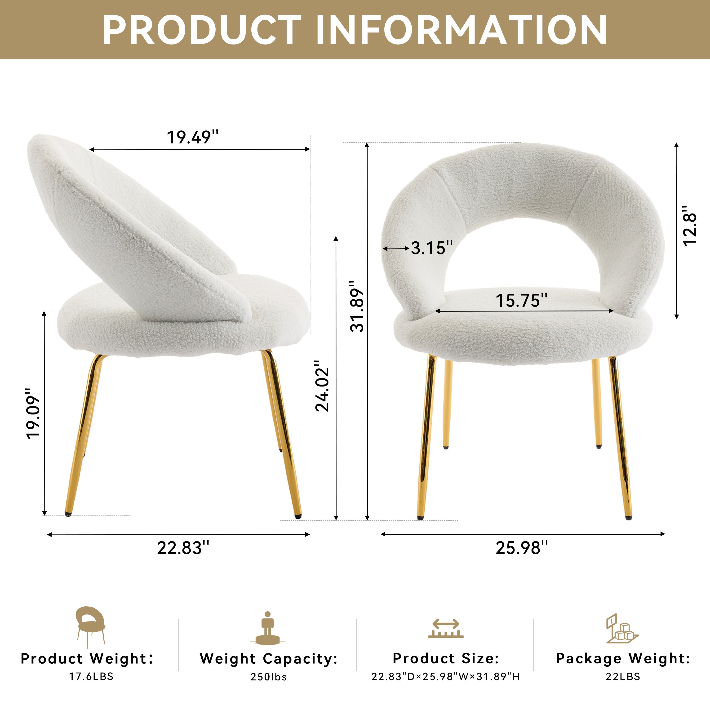 Velvet/Teddy Fabric Dining Chairs with Curved Backrest