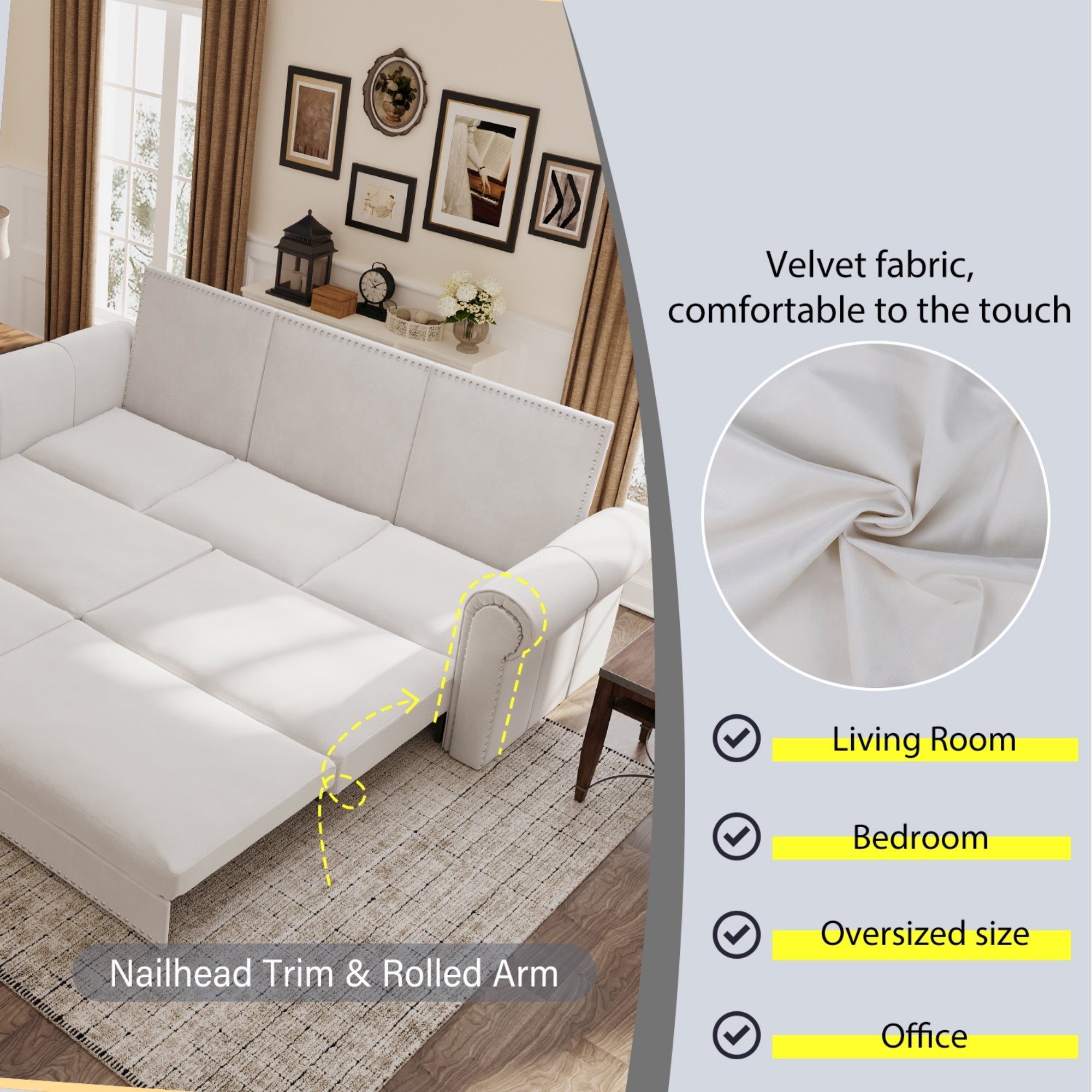 93.7' King Velvet Convertible Sleeper Sofa
