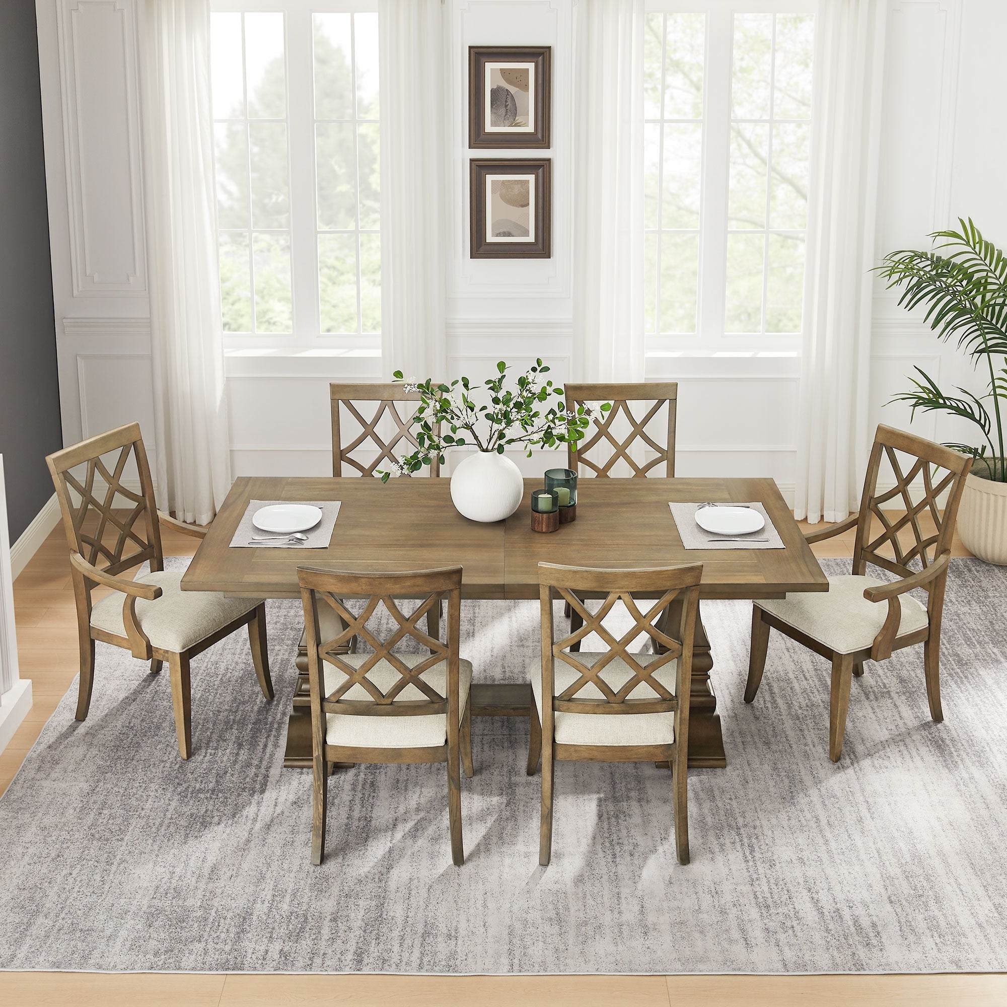Wooden Frame Upholstered Dining Chairs (Set of 2)