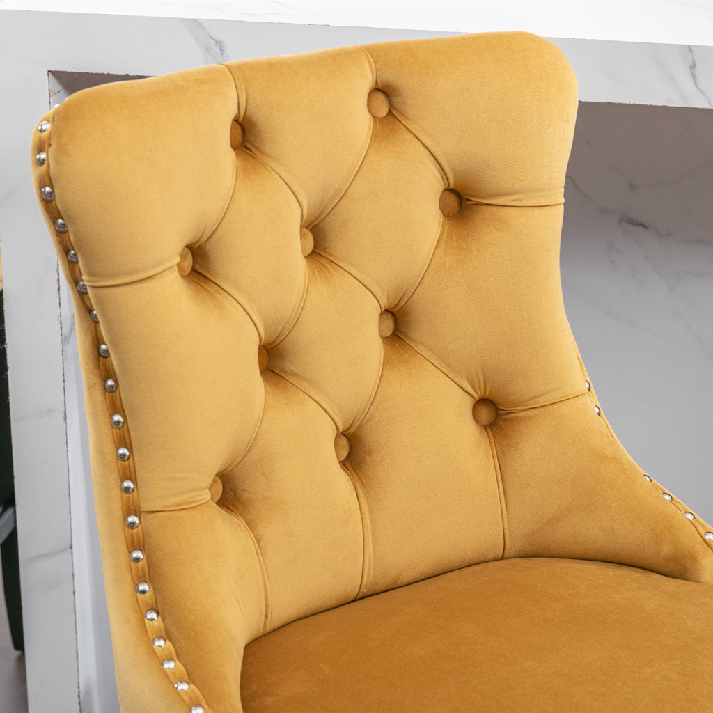 Contemporary Velvet Upholstered Barstools with Button Tufted Decoration (Set of 2)