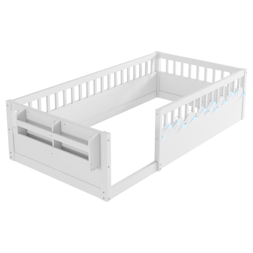 Twin/Full Montessori Floor Kids Bed Frame with High Rails