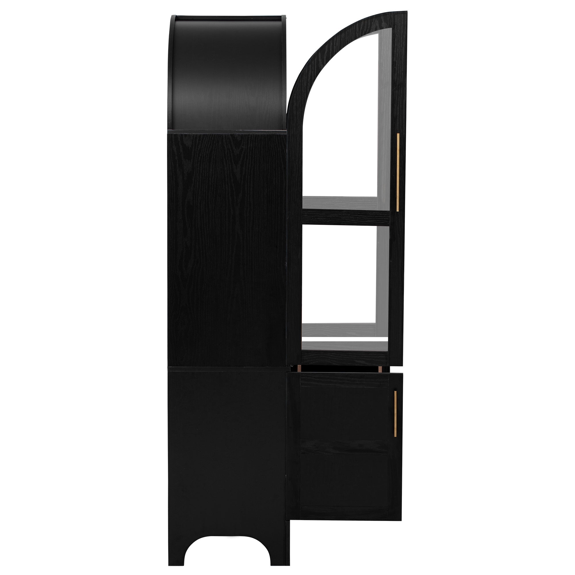 71" Tall Arched Farmhouse Kitchen Pantry Cabinet with Door Shelves