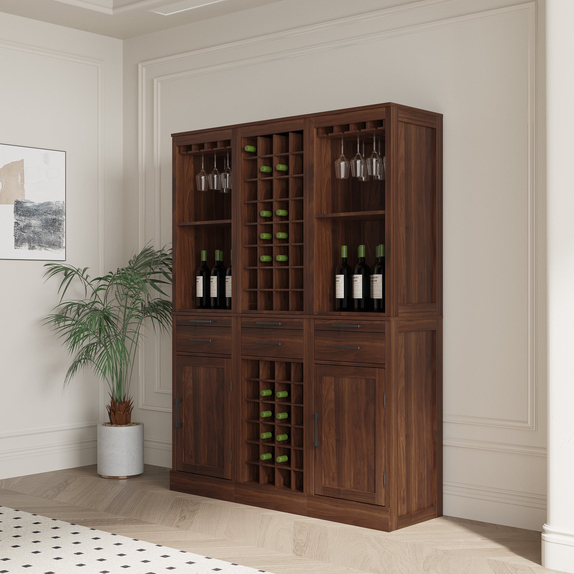 Brown Walnut Color Modular Wine Bar Cabinet