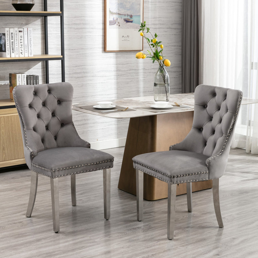 Modern High-end Tufted Solid Wood Velvet Dining Chairs (Set of 2)