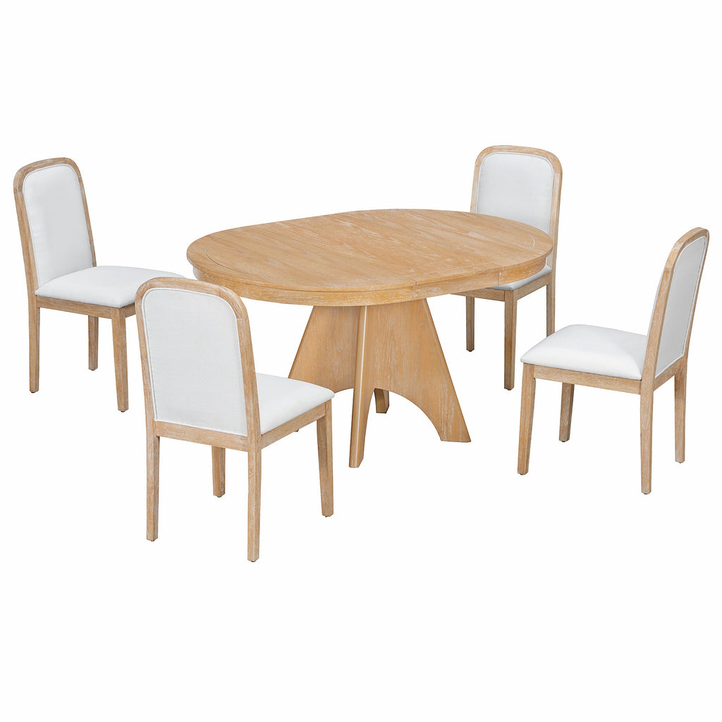 Vintage Extendable Dining Table Set with 4 Upholstered Chairs