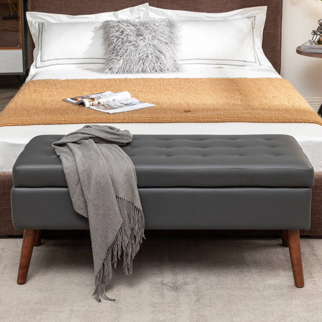 Brown PU Leather Storage Bench