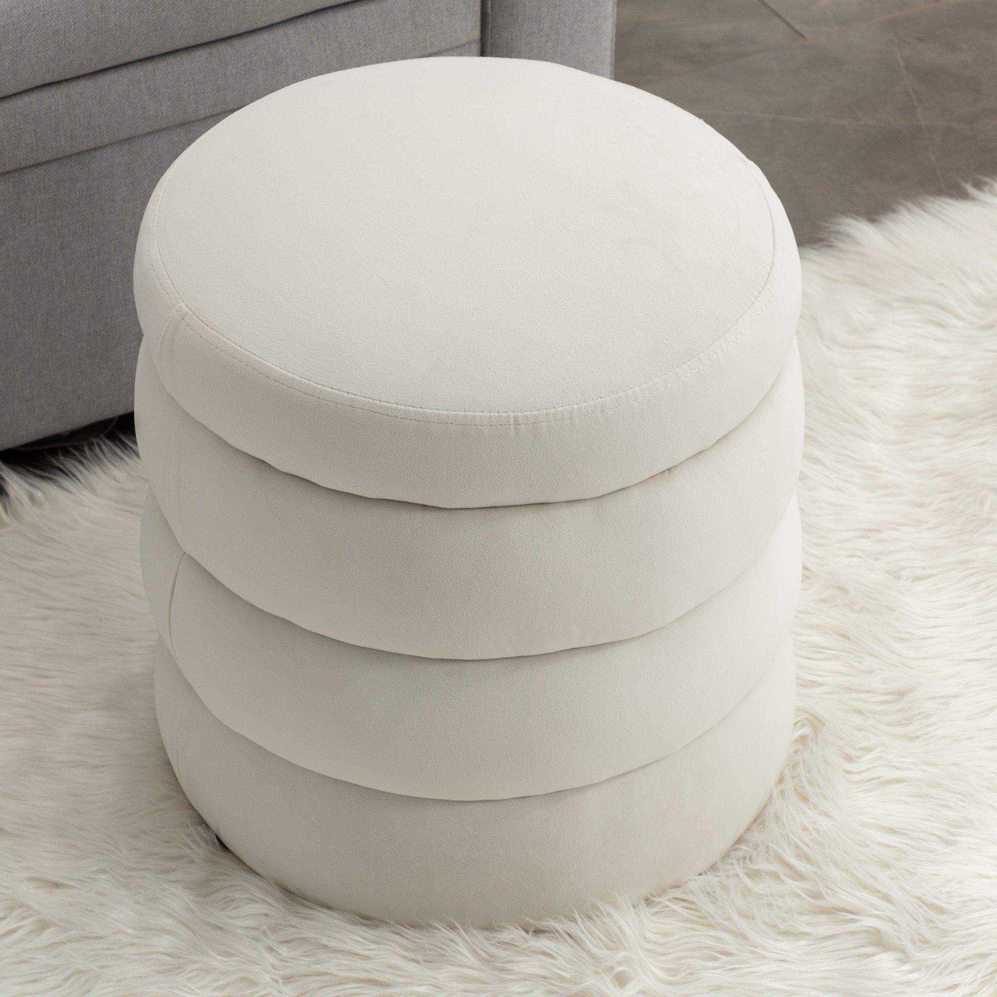 Boucle/Velvet Round Ottoman Footrest Stool