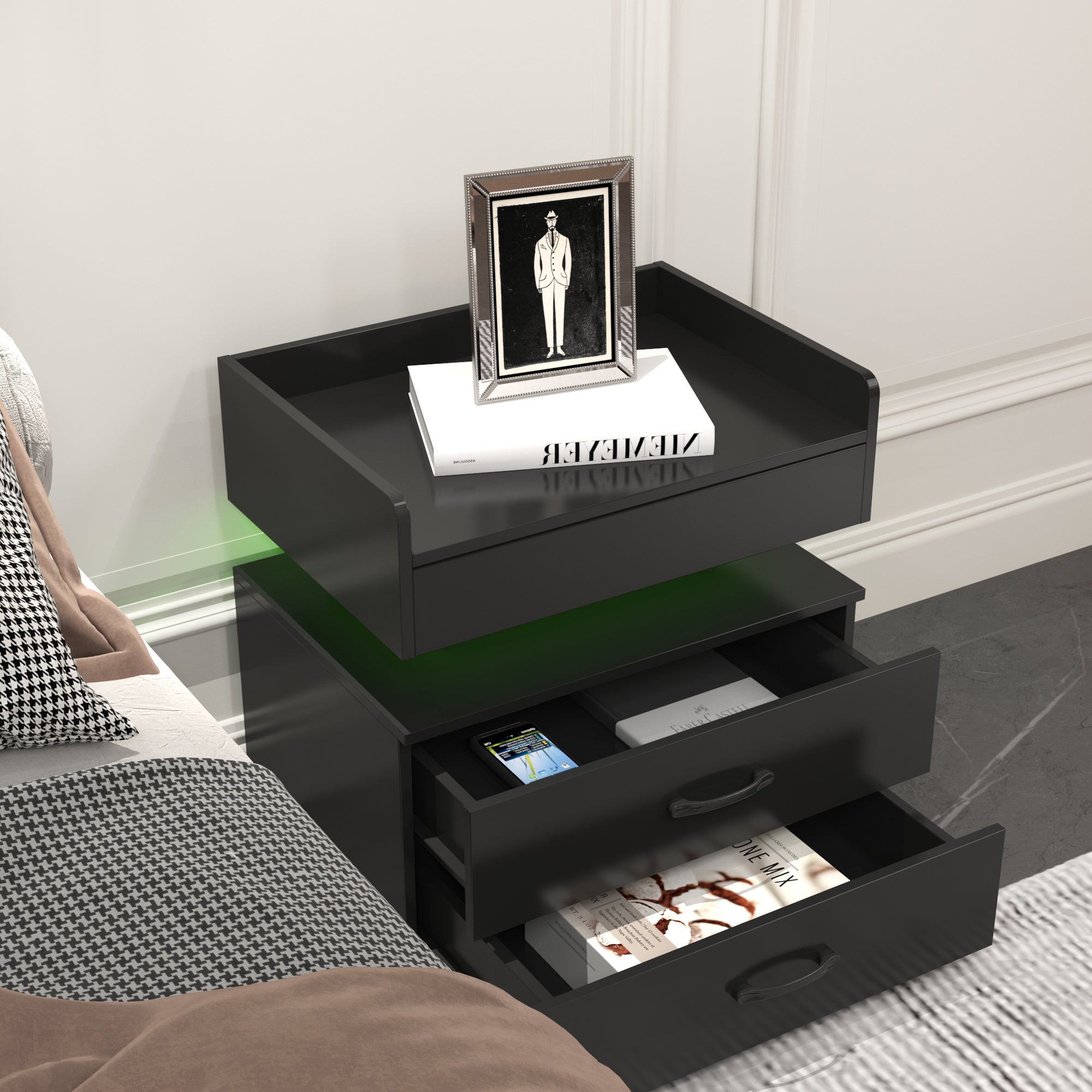 Nightstand with Remote-Controlled LED Strip Light