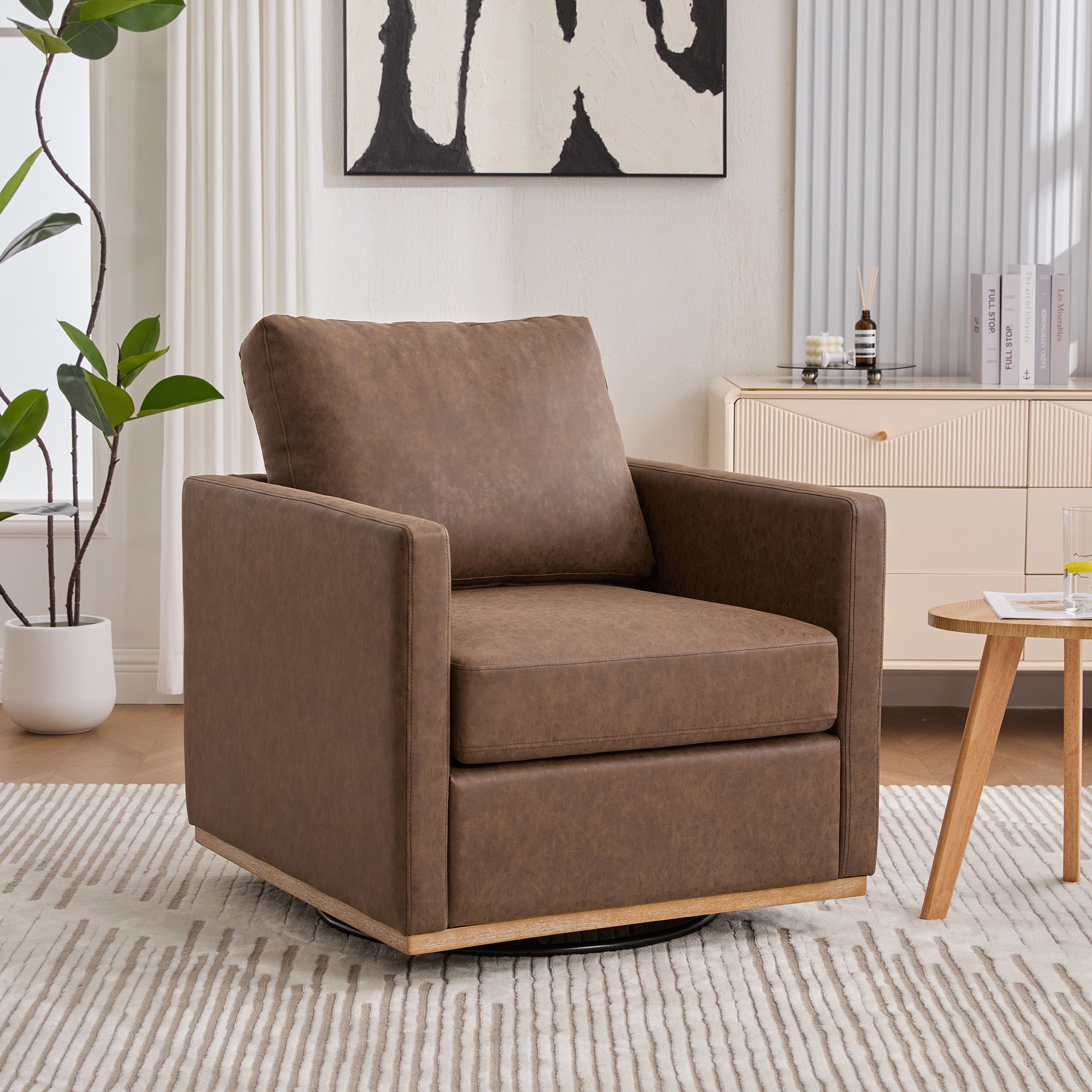 Modern Square Chenille Upholstered Swivel Accent Chair