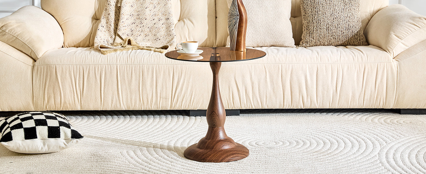 20" Small Luxury Metal Round Side Table with a Glass Top