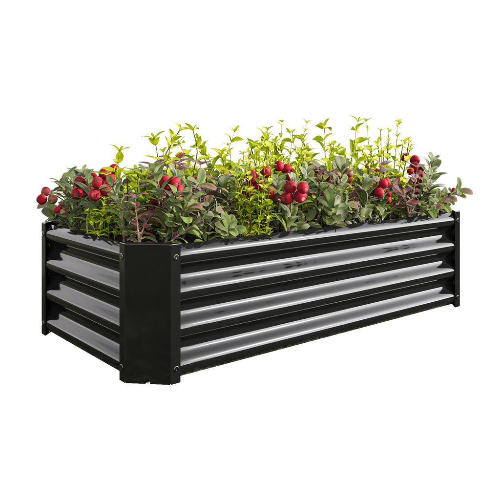 4x2x1ft Metal Raised Garden Bed Black Rectangle Planter Box Vegetables Herbs