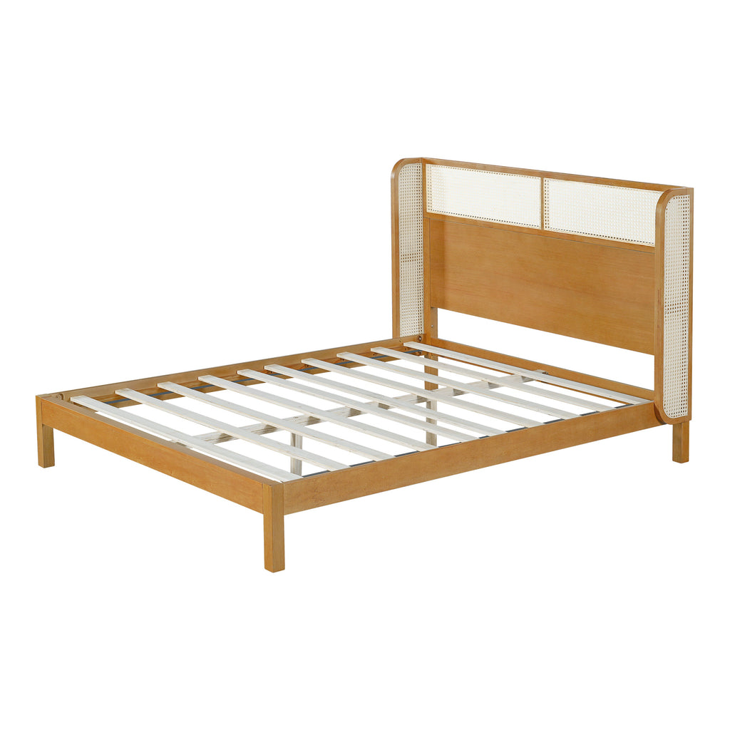 Mid Century Modern Bed With Natural Color Headboard