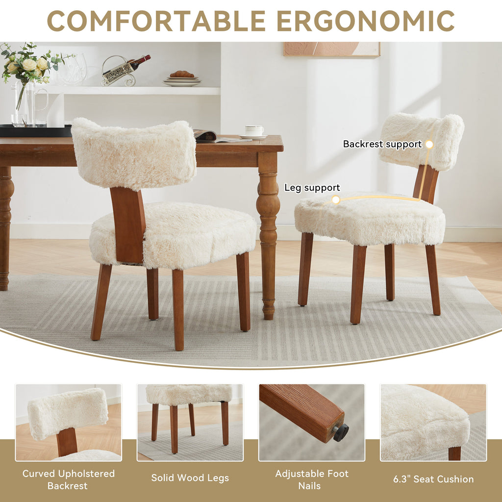 2Pcs  Modern Armless Dining Chairs With Curved Wingback and Solid Wooden Legs