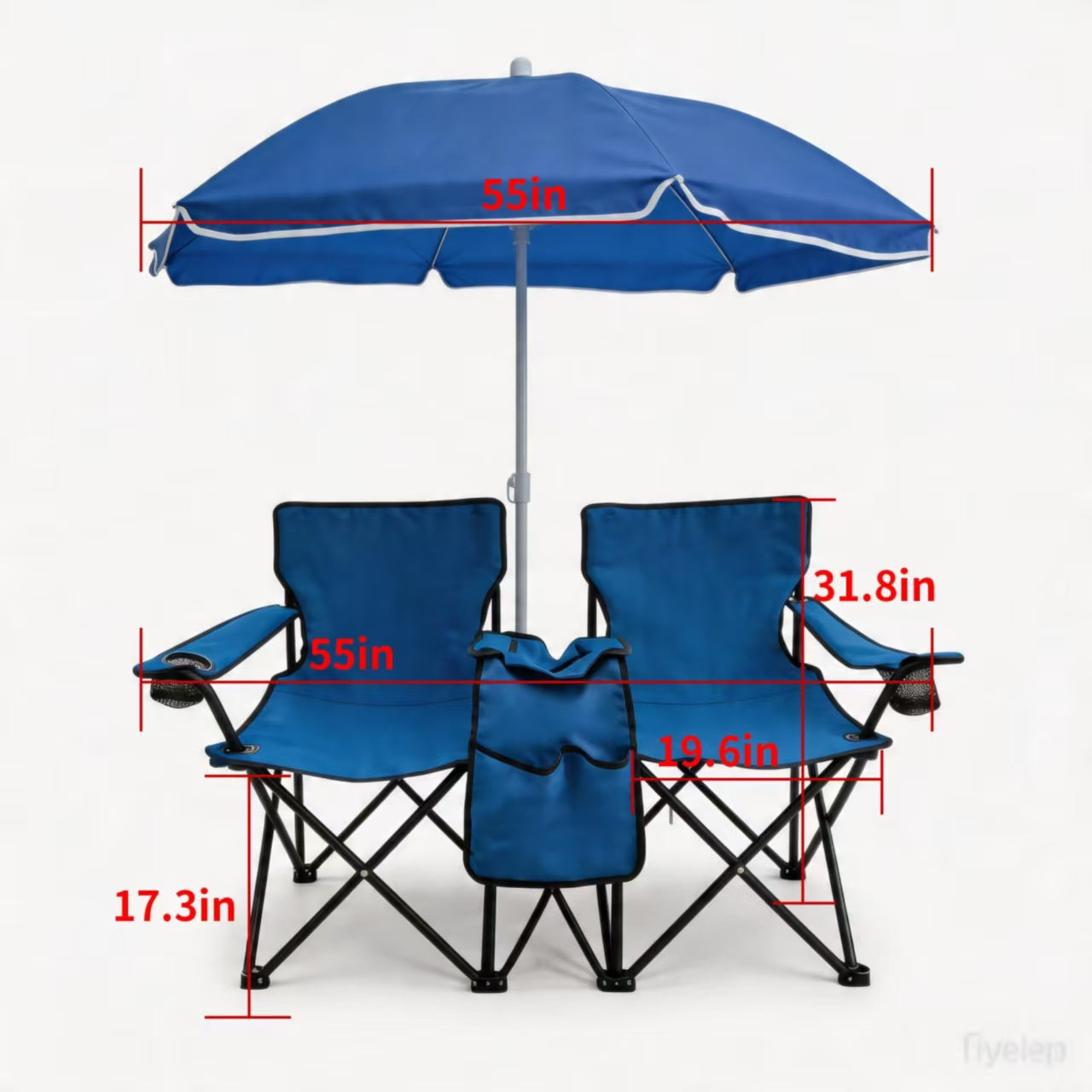 Portable Double Folding Beach Chair Set with Umbrella 2 Person Camping