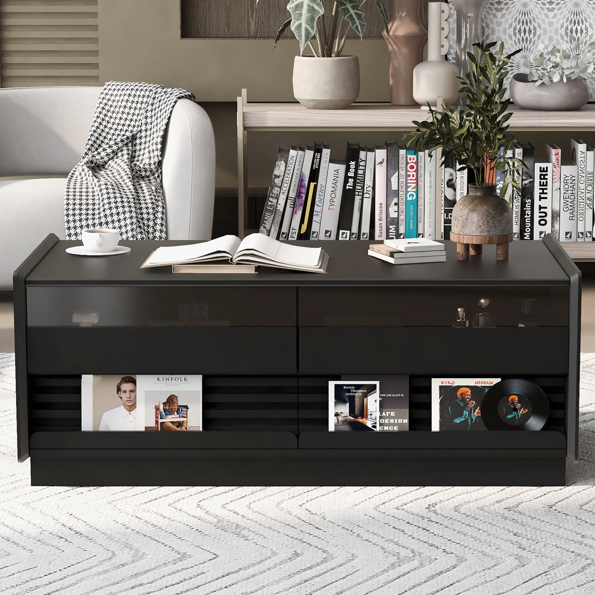 Modern 47.2' Wood Coffee Table with Fluted Style