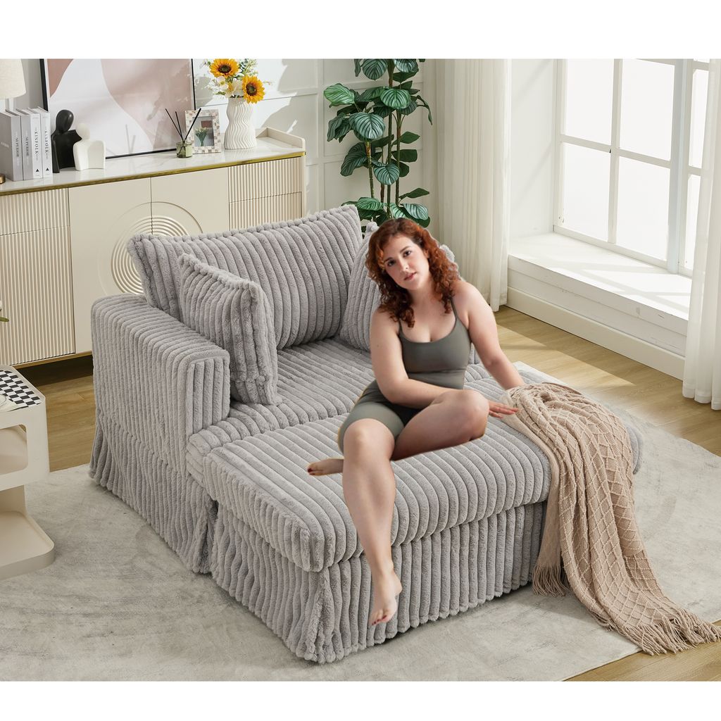 47.7'' Oversized Corduroy Chaise Longue with Ottoman